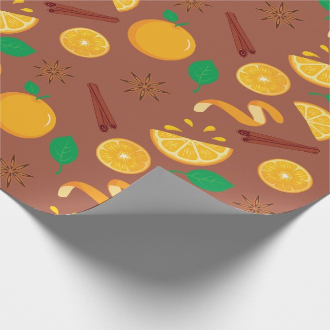 Fall Oranges, Star Anise, and Cinnamon Seamless Wrapping Paper (Corner)