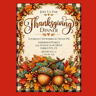Fall Ornamental Acorn Thanksgiving Dinner Invitation