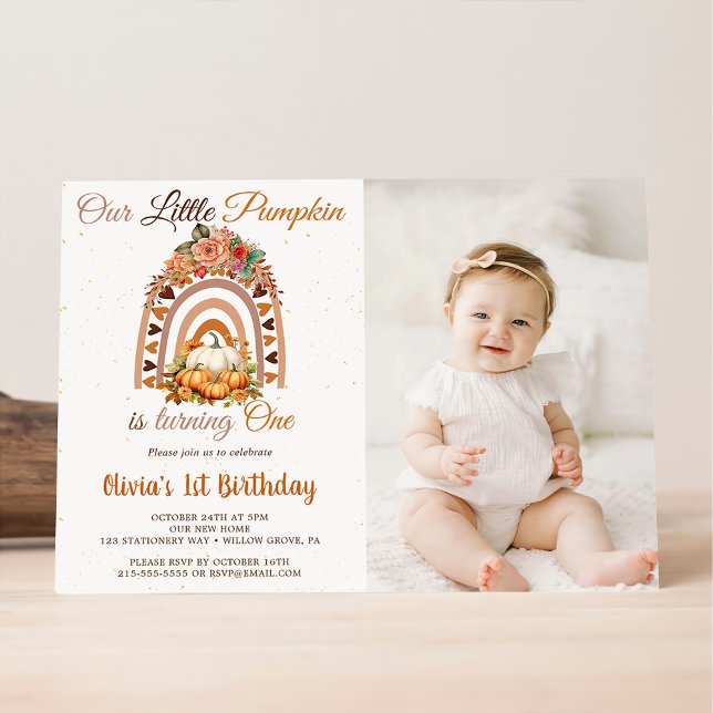 Fall Our Little Pumpkin 1st Birthday Party Photo Invitation (Creator Uploaded)