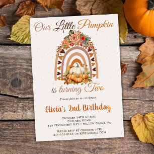 Fall Our Little Pumpkin 2nd Birthday Party Invitation