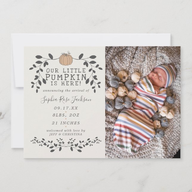 Fall Our Little Pumpkin Birth Baby Announcement (Front)