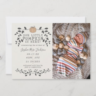 Fall Our Little Pumpkin Birth Baby Announcement