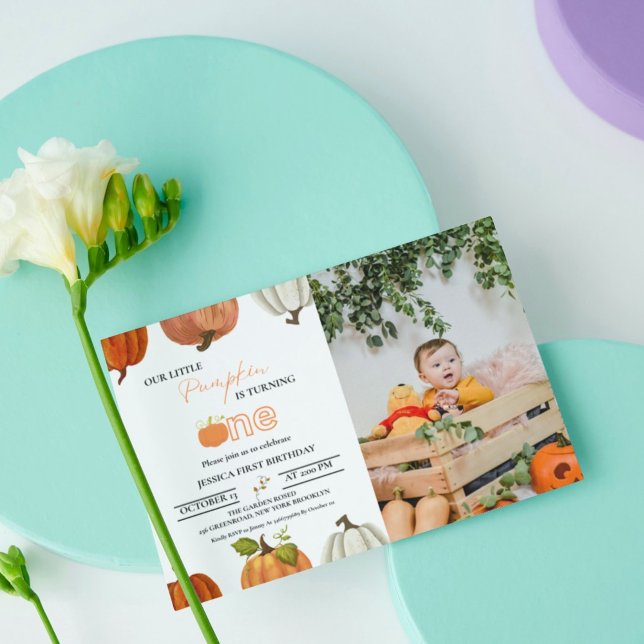 Fall our little pumpkin turning one first birthday invitation (Creator Uploaded)