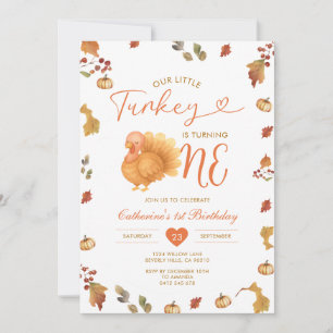 Fall Our Little Turkey is Turning One 1st Birthday Invitation