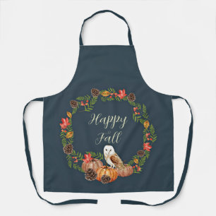 Fall owl and pumpkins with customizable text  apron