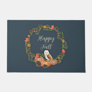 Fall owl and pumpkins with customizable text  doormat