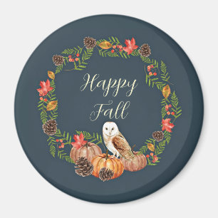 Fall owl and pumpkins with customizable text  magnet