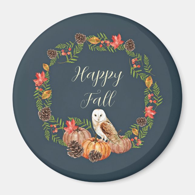 Fall owl and pumpkins with customizable text  magnet (Front)