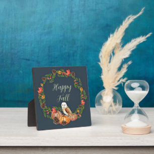 Fall owl and pumpkins with customizable text plaque