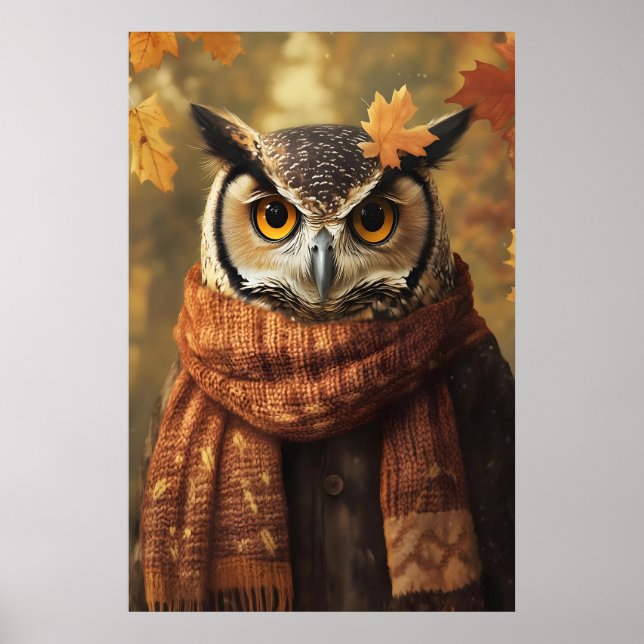 Fall Owl Art Print, Autumn Clothes, Rustic Home Poster (Front)