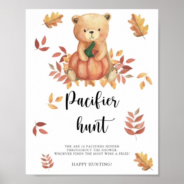 Fall - pacifier hunt baby shower game poster (Front)