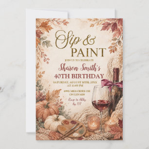 Fall Paint and Sip Pumpkin Birthday Invitation