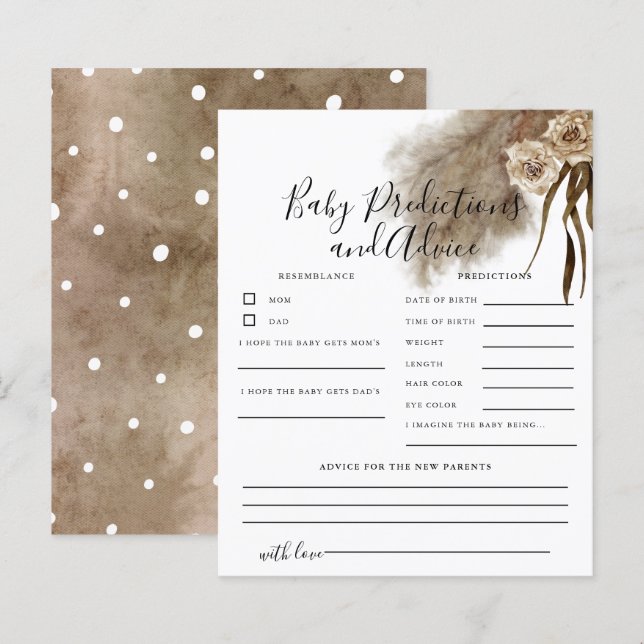 Fall Pampas Grass Baby Predictions & Advice Card (Front/Back)