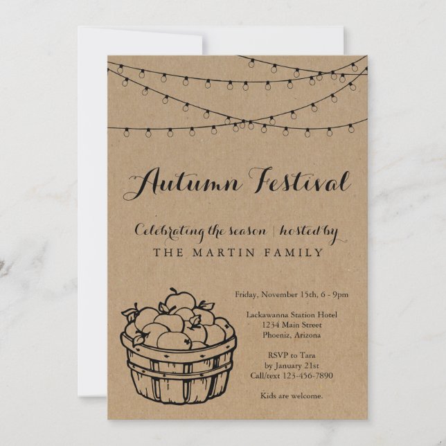 Fall Party Autumn Festival | Rustic Kraft Paper Invitation (Front)