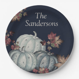 Fall Party Blue pumpkin, Happy Thanksgiving Paper Plate