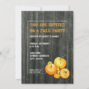 Fall Party Pumpkin & Barnwood Invitation