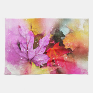 Fall pastel maple leaf watercolor elegant autumn kitchen towel
