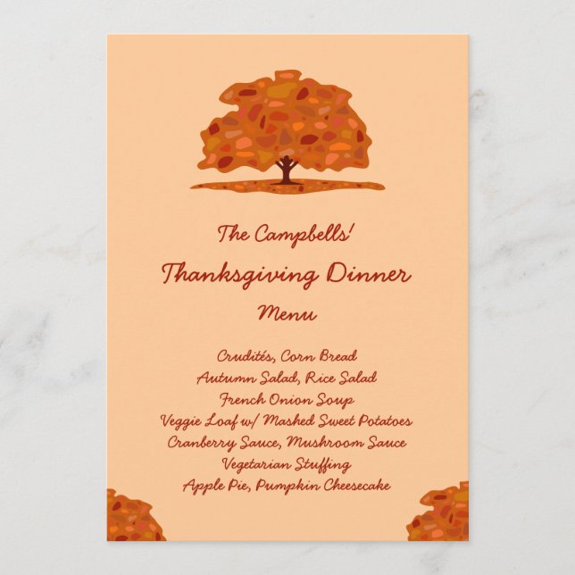Fall Patch Tree (Veggie) Thanksgiving Dinner Menu (Front)
