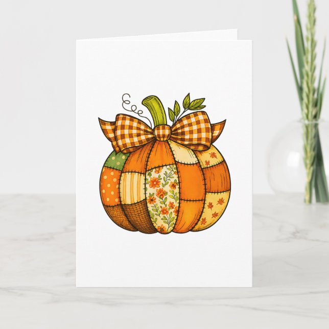 Fall Patchwork Pumpkin Autumn Halloween Thanksgivi Card (Front)
