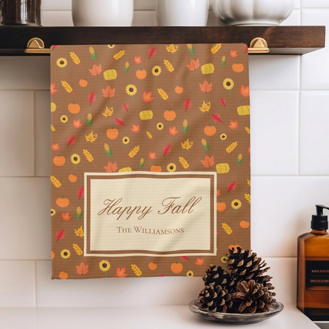 Fall Pattern Family Last Name Brown Kitchen Towel (Creator Uploaded)