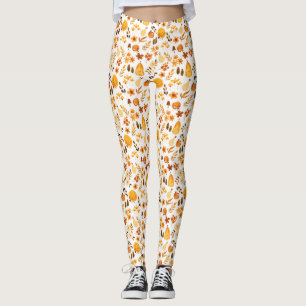 Fall Pattern with Pumpkins, Leaves:Autumn Elegance Leggings