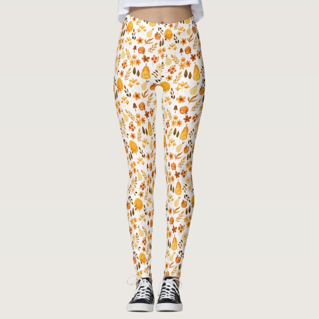 Fall Pattern with Pumpkins, Leaves:Autumn Elegance Leggings (Front)