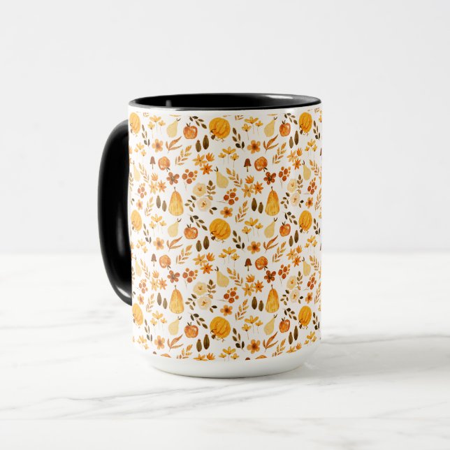 Fall Pattern with Pumpkins, Leaves:Autumn Elegance Mug (Front Left)