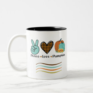Fall Peace Love and Pumpkin Teal and Orange Two-Tone Coffee Mug