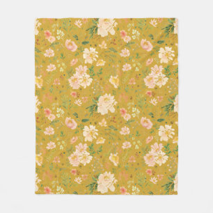 Fall Peach Flower Watercolor Mustar Yellow Blanket