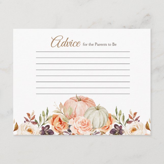 Fall Peach Green Pumpkin Rustic Floral Advice Enclosure Card (Front)