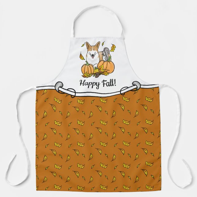 Fall Pembroke Welsh Corgi (red 1) Pumpkins Cute Apron (Front)