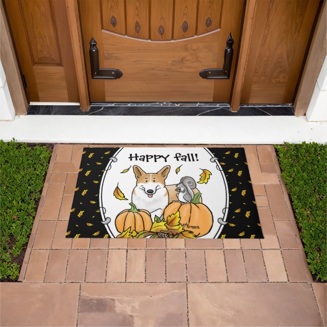 Fall Pembroke Welsh Corgi (red 1) Pumpkins Cute Doormat (Outdoor)