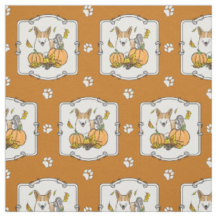 Fall Pembroke Welsh Corgi (red 1) Pumpkins Cute Fabric