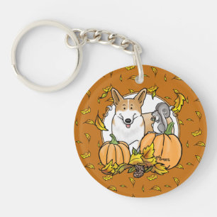 Fall Pembroke Welsh Corgi (red 1) Pumpkins Cute Keychain