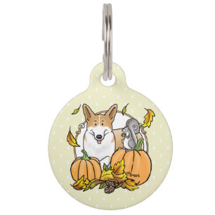 Fall Pembroke Welsh Corgi (red 1) Pumpkins Cute Pet Tag