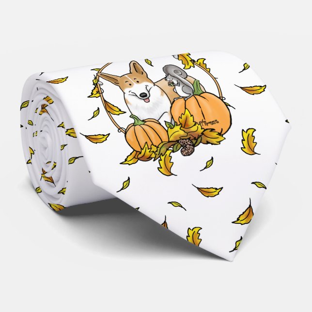 Fall Pembroke Welsh Corgi (red 1) Pumpkins Cute Tie (Rolled)