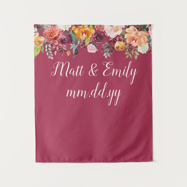 Fall Photo Booth Prop Burgundy Wedding Backdrop Tapestry (Front)