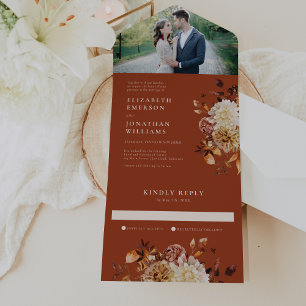 Fall Photo Wedding All In One Invitation