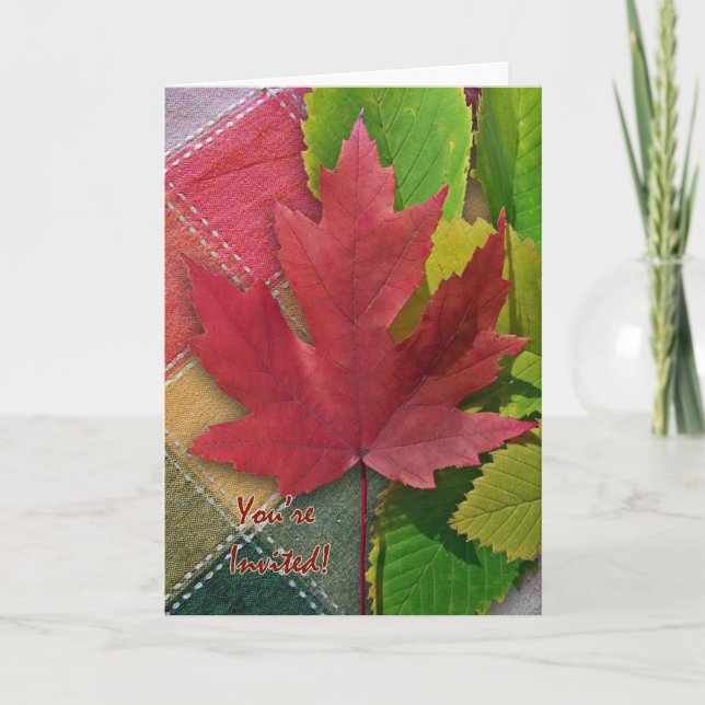 Fall Picnic Invitation, Red Maple Leaf Invitation (Front)