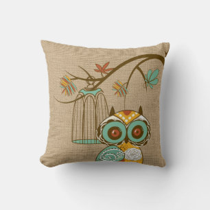 Fall Pillow with Owl and Birdcage