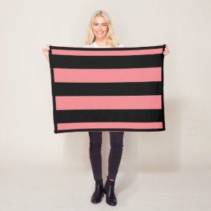 Fall Pink and Black Striped Fleece Blanket