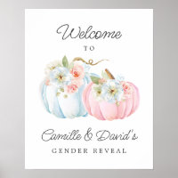 Fall Pink and Blue Pumpkin Gender Reveal Welcome