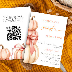 Fall Pink Bow Little Pumpkin Baby Shower QR Code Invitation