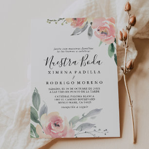 Fall Pink Peony Flowers Calligraphy Nuestra Boda  Invitation
