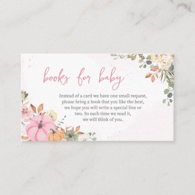 Fall Pink Pumpkin Baby Shower Books for Baby  Enclosure Card (Front)