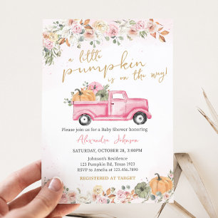 Fall Pink Pumpkin Baby Shower Invitation
