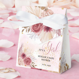 Fall Pink Pumpkin Floral Girl Baby shower Favour Favor Box