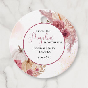 Fall Pink Pumpkin  Floral Twin Girl Baby shower  Favour Tags