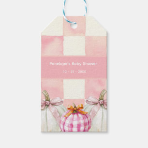 Fall Pink Pumpkin Gingham Girl Baby Shower Gift Tags