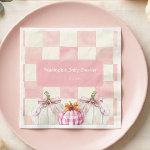 Fall Pink Pumpkin Gingham Girl Baby Shower Napkin